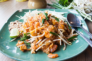 Close up of Pad Thai Shrimps Thai popular menu